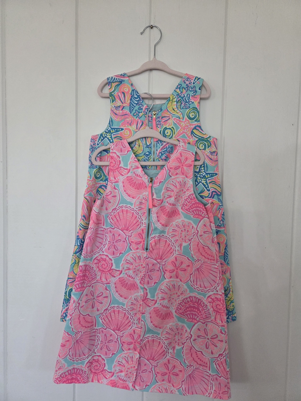 Girls Pink & Aqua Coastal Print Sleeveless Casual Dresses